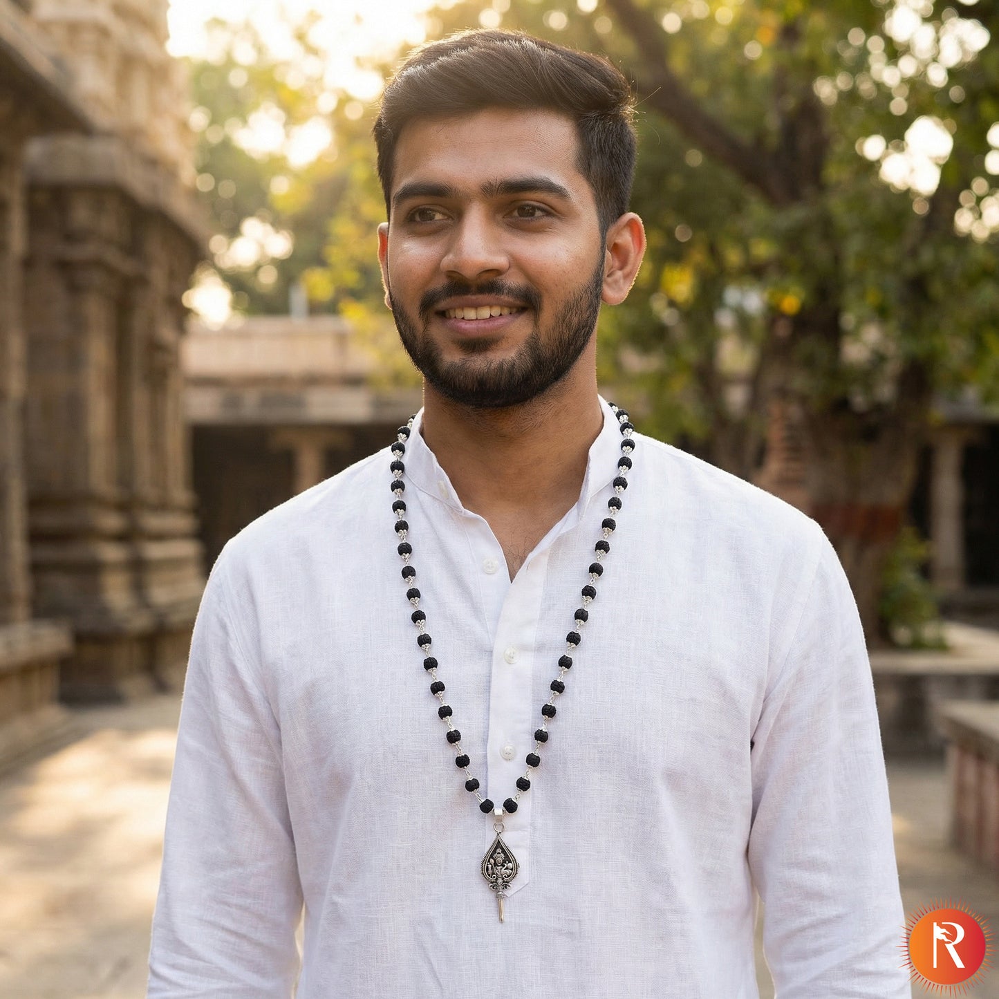 Silver Capped Karungali Malai with Lord Murugan Vel Pendant