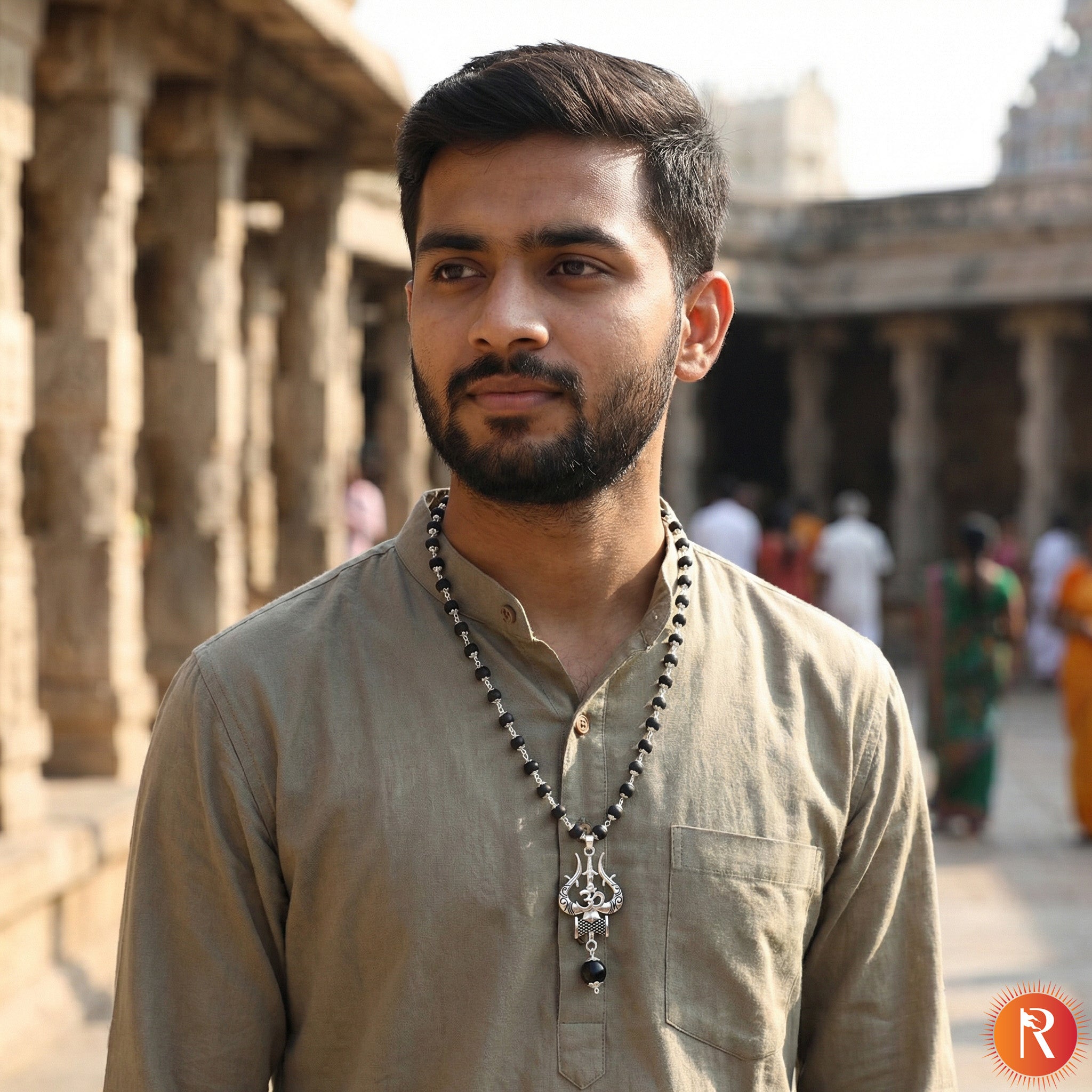 Divine Karungali Malai – Silver-Capped Ebony Beads with Shiva-Shakti Pendants
