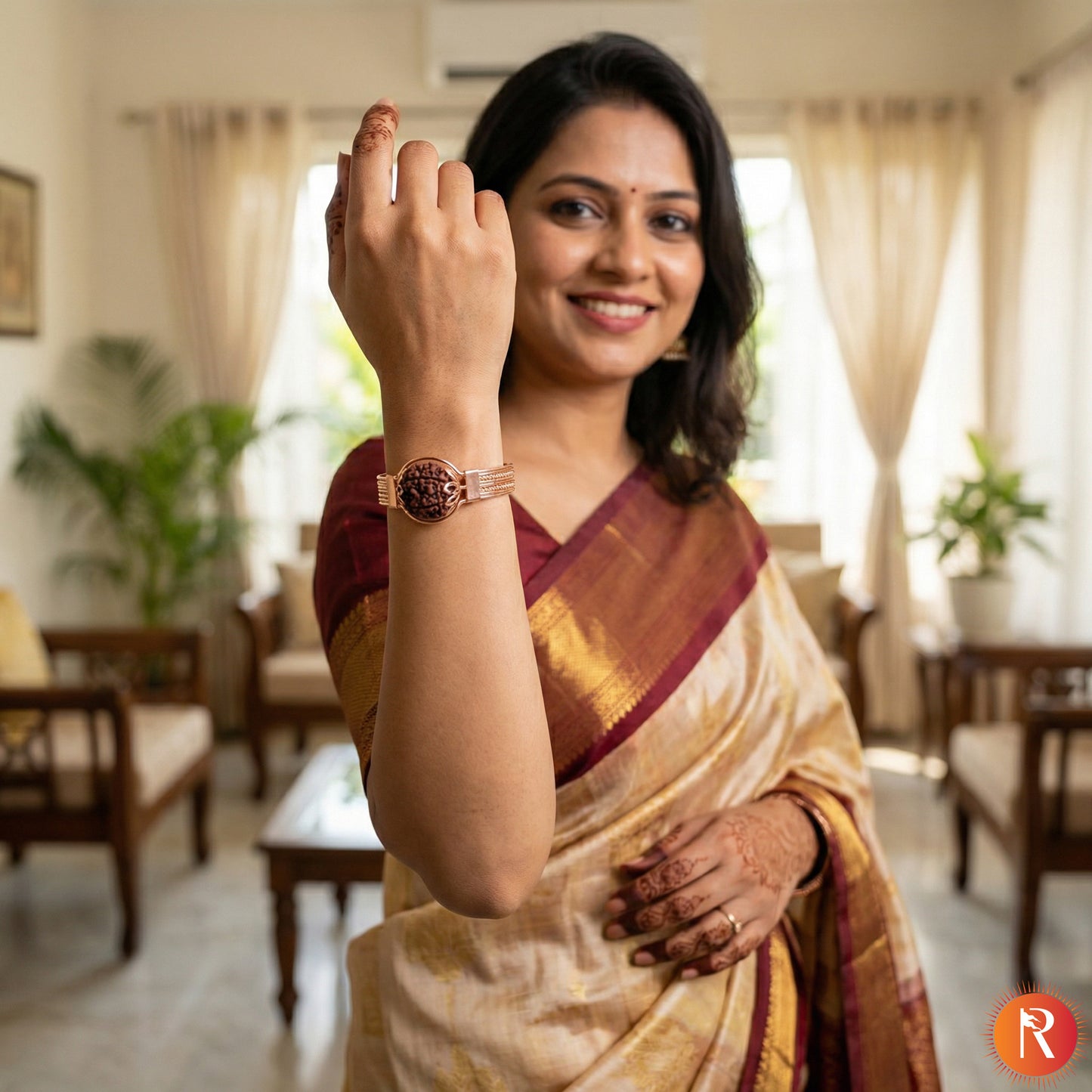 Divine Aura Rudraksha Copper-Plated Designer Kada