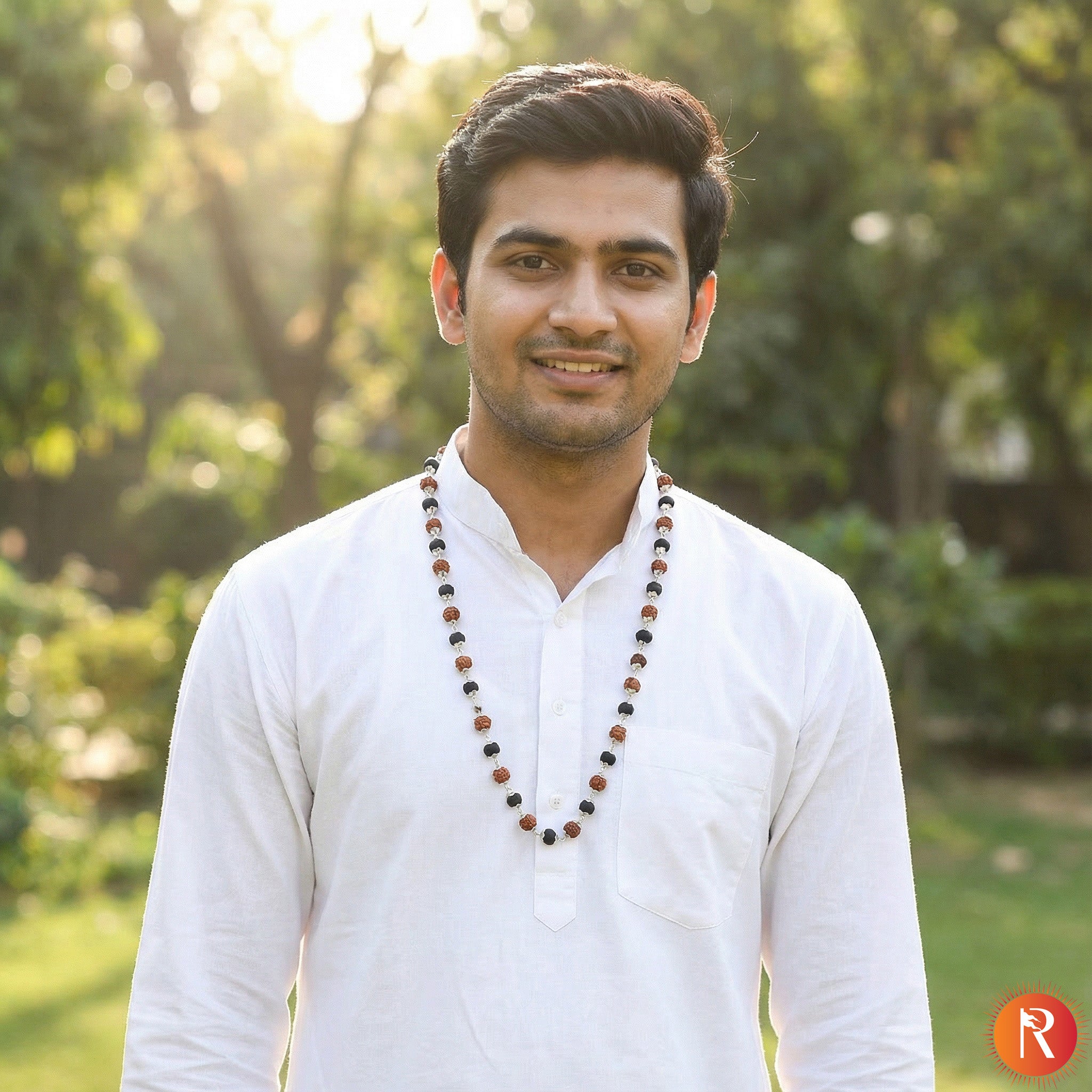 Divine Synergy Rudraksha & Karungali Protection Mala with Silver Capping