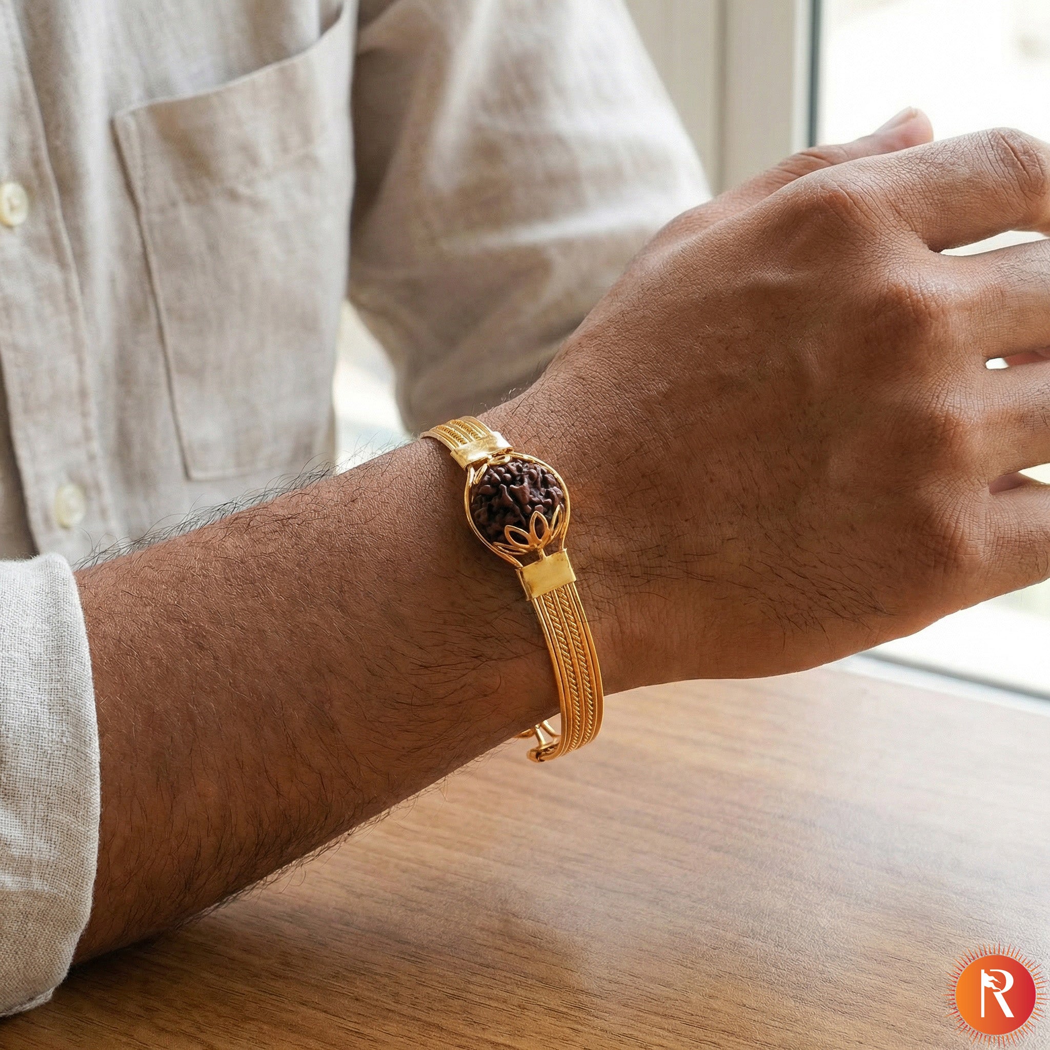 Divine Aura Rudraksha Gold-Plated Designer Kada