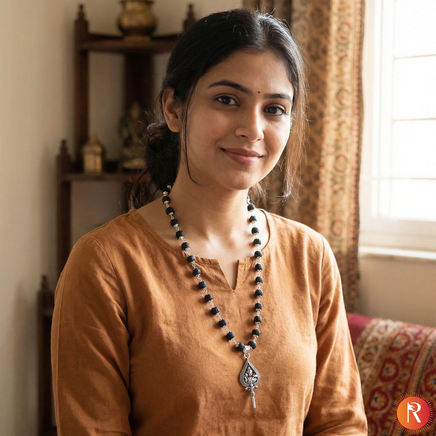 Silver Capped Karungali Malai with Lord Murugan Vel Pendant