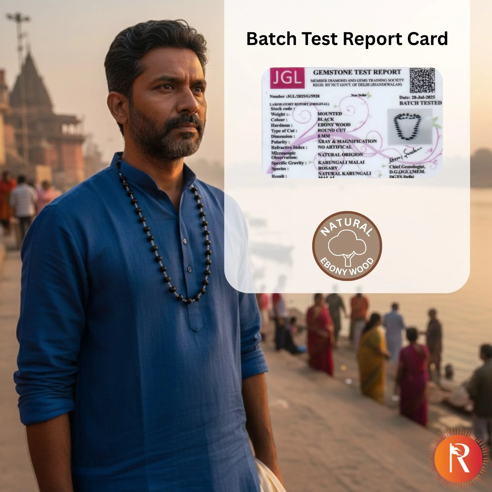 Divya Raksha Authentic Karungali Mala with Silver Capping Religious Bazar