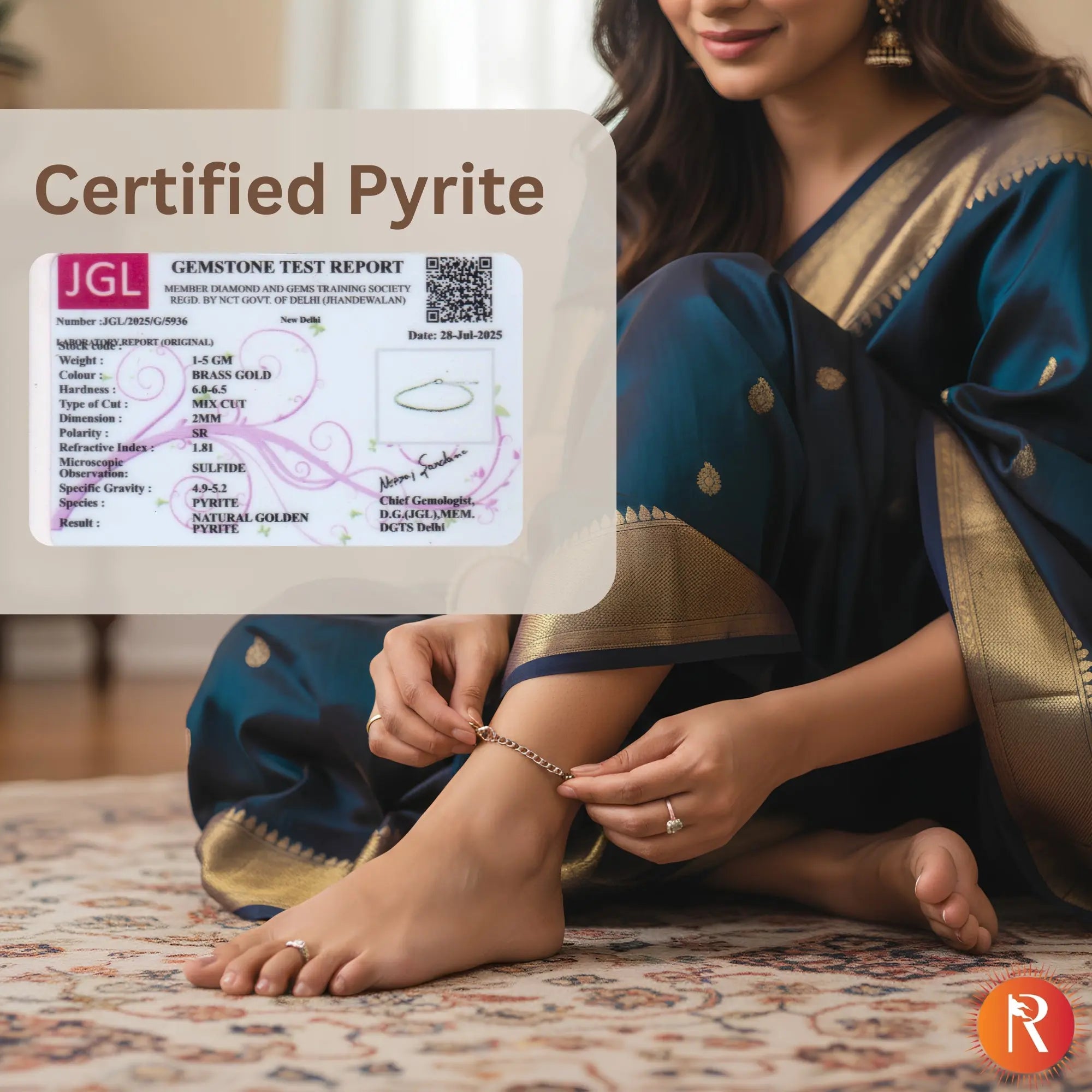 Shubh-Labh Raw Pyrite Beaded Anklet Religious Bazar