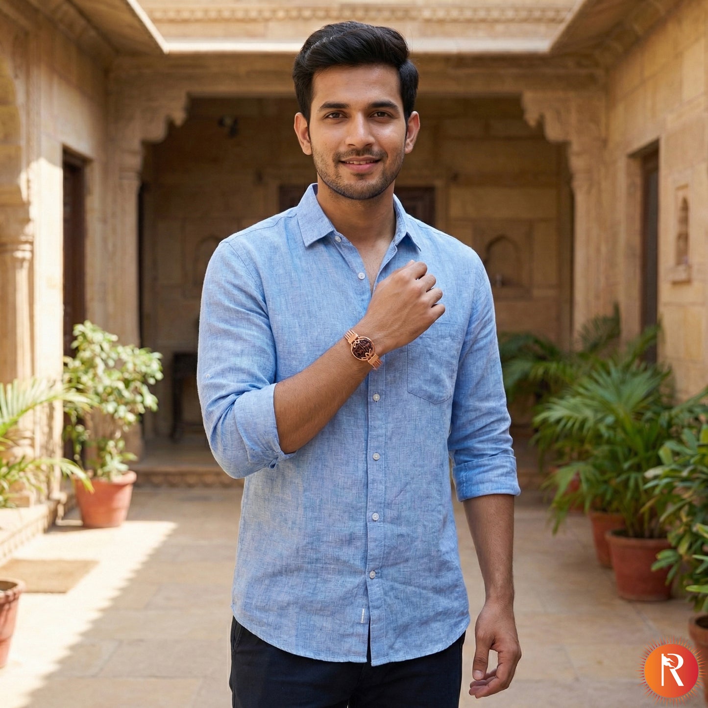 Divine Aura Rudraksha Copper-Plated Designer Kada