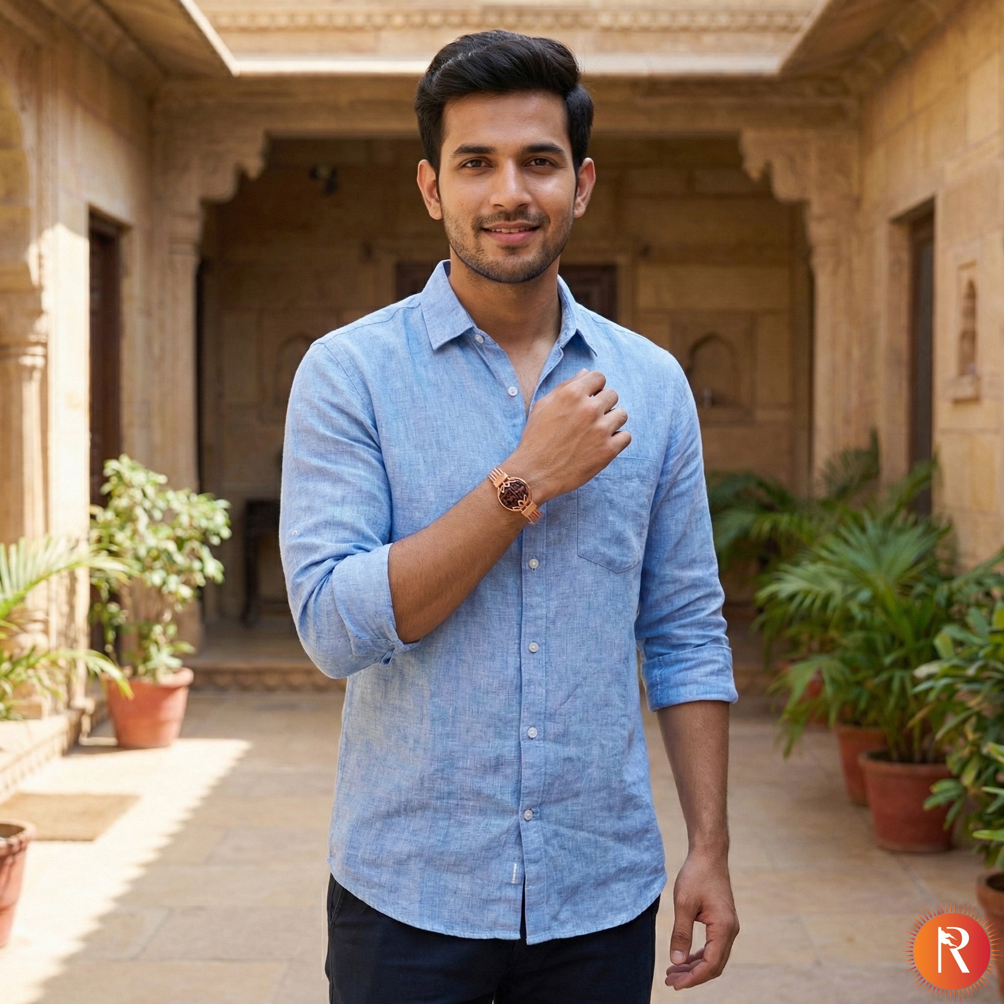 Divine Aura Rudraksha Copper-Plated Designer Kada