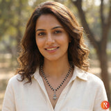 Shiva-Shakti Karungali Malai Silver Capped with Trishul, Damru, and Nandi Pendant