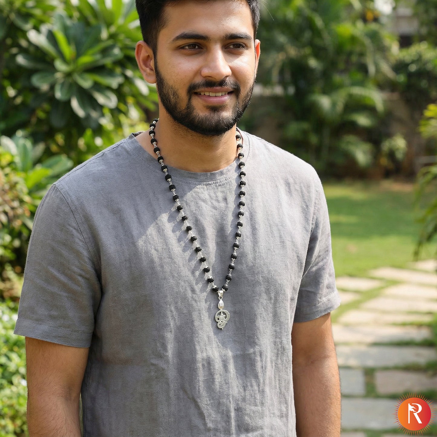 Divine Trinity Murugan Vel, Trishul Karungali Malai with Silver Capping