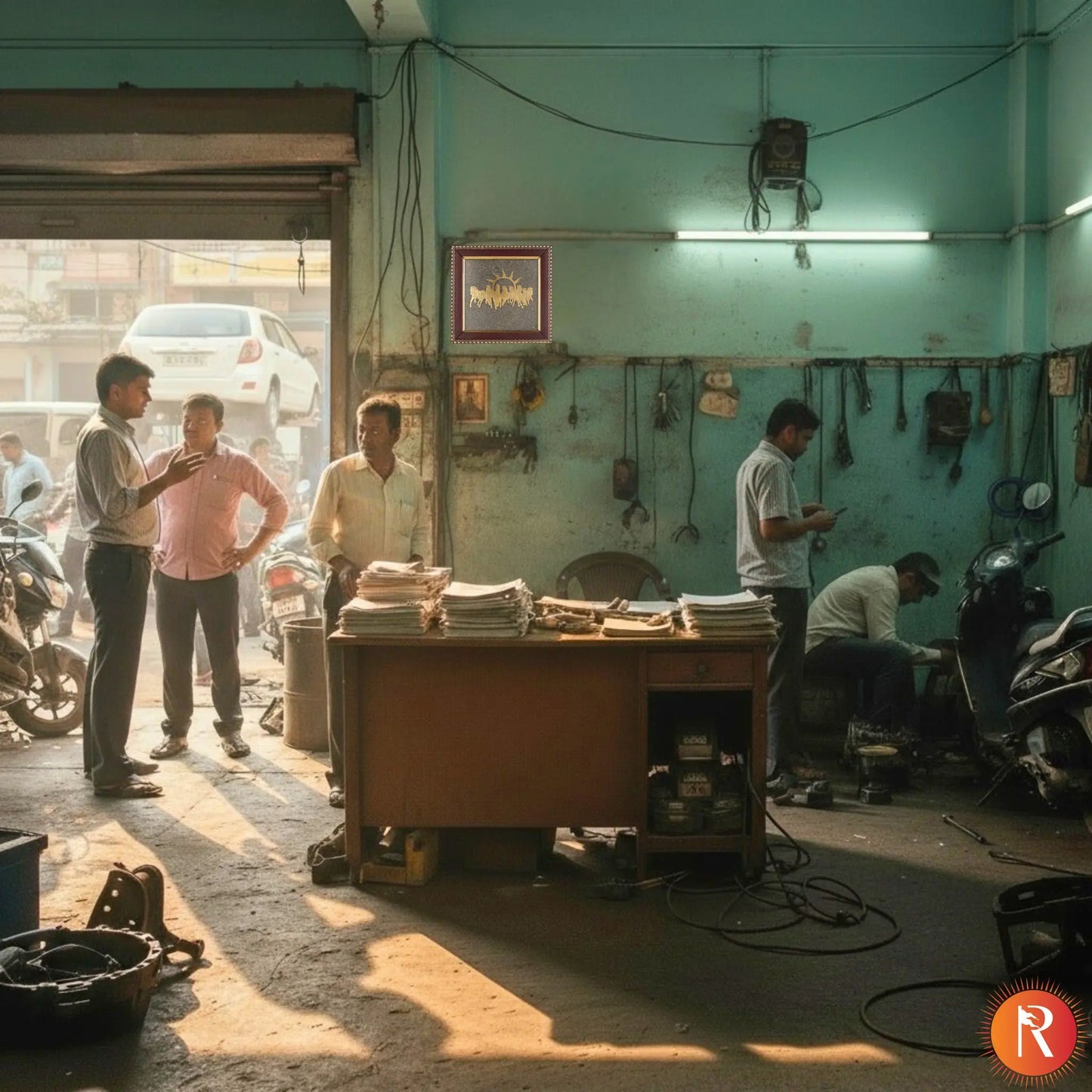 Lakshmi Siddh 7 Horses on Raw Pyrite Frame Religious Bazar