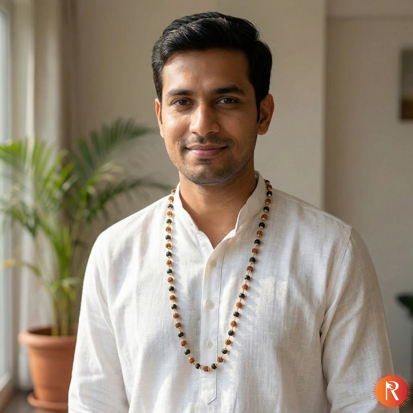 Divine Authentic Karungali & Panchmukhi Rudraksha Protection Mala with Golden Capping