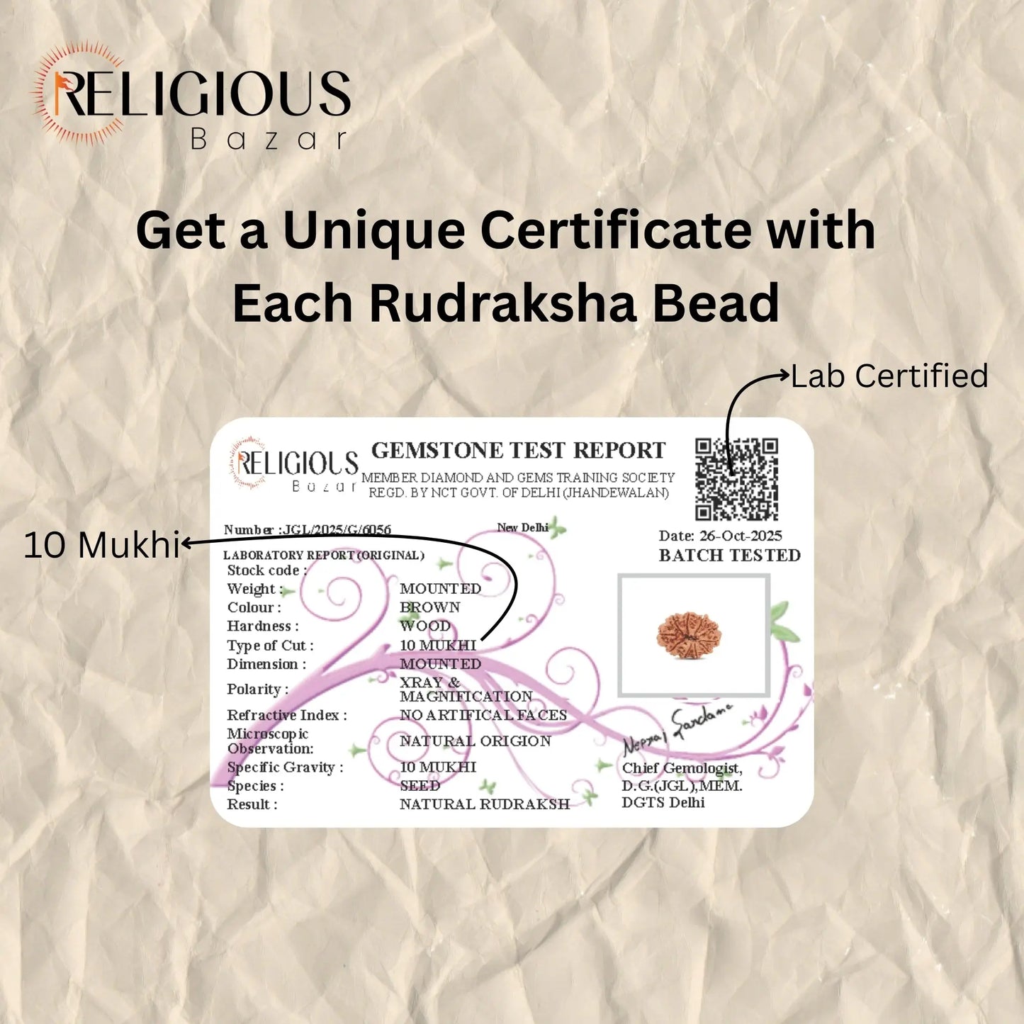 Nepal Origin 10 Mukhi Lab Certified Rudraksha - 17mm to 22mm Religious Bazar