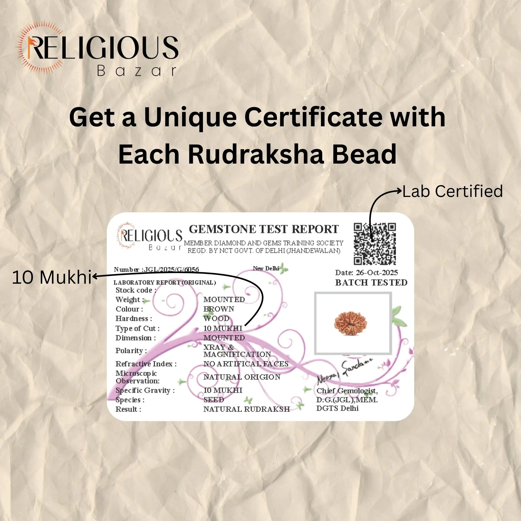 Nepal Origin 10 Mukhi Lab Certified Rudraksha - 17mm to 22mm Religious Bazar