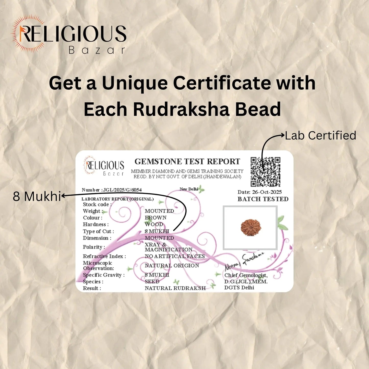 Nepal Origin 8 Mukhi Lab Certified Rudraksha - 17mm to 22mm Religious Bazar