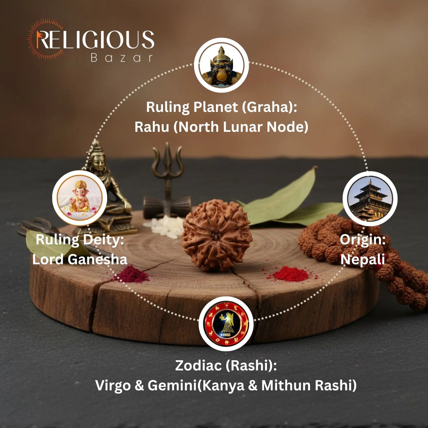 Nepal Origin 8 Mukhi Lab Certified Rudraksha - 17mm to 22mm Religious Bazar