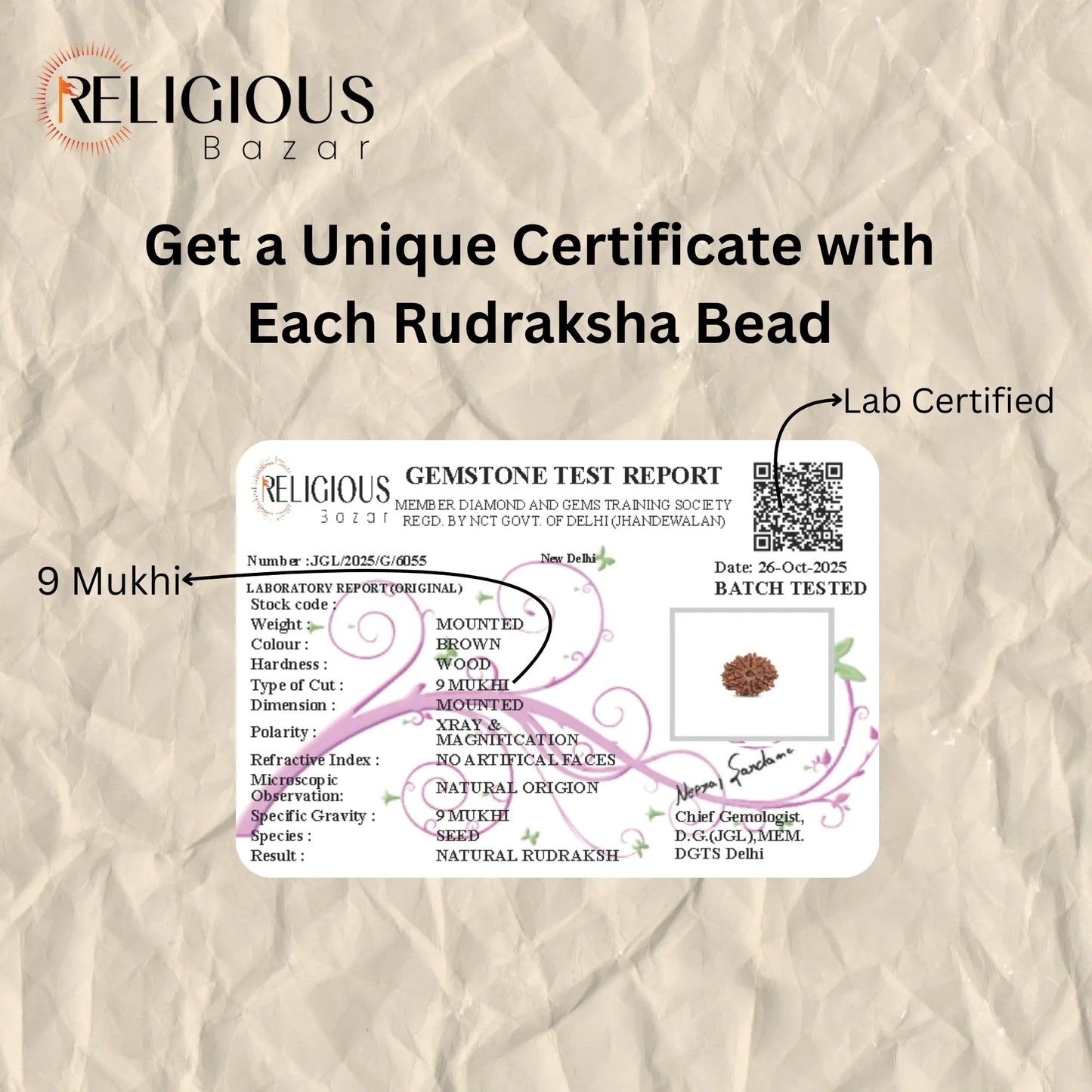 Nepal Origin 9 Mukhi Lab Certified Rudraksha - 17mm to 22mm Religious Bazar